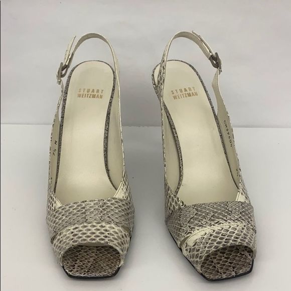 Stuart Weitzman Snakeskin Peep toe Sandals Sz 7.5 - Picture 1 of 5